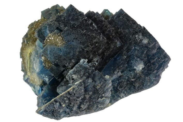 Cubic, Blue-Green Fluorite Crystals on Quartz - China #124850